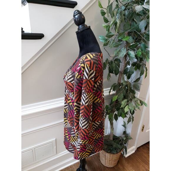 Women's One World Multicolor Tunic Top L Boho V Neck 3/4 Sleeve Stretch Knit - Picture 6 of 12
